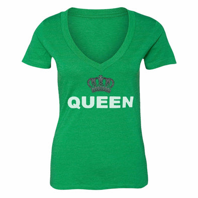 XtraFly Apparel Women's Queen Silver Crown Matching Couples V-neck Short Sleeve T-shirt