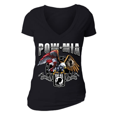 XtraFly Apparel Women's American Eagle Military Pow Mia V-neck Short Sleeve T-shirt