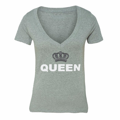 XtraFly Apparel Women's Queen Silver Crown Matching Couples V-neck Short Sleeve T-shirt