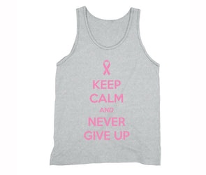 XtraFly Apparel Men's Never Give Up Pink Breast Cancer Ribbon Tank-Top