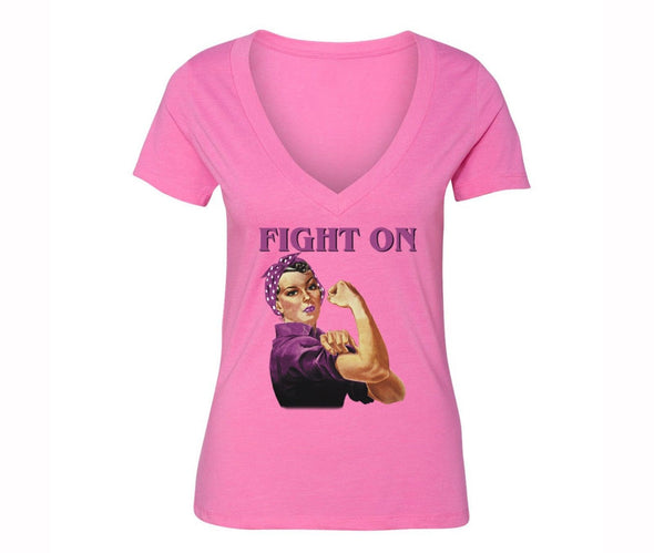 XtraFly Apparel Women's Breast Cancer Awareness V-neck Short Sleeve T-shirt