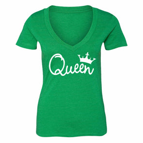 XtraFly Apparel Women's Queen White Crown Matching Couples V-neck Short Sleeve T-shirt