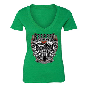 XtraFly Apparel Women's Respect Earned Loyalty Biker Motorcycle V-neck Short Sleeve T-shirt