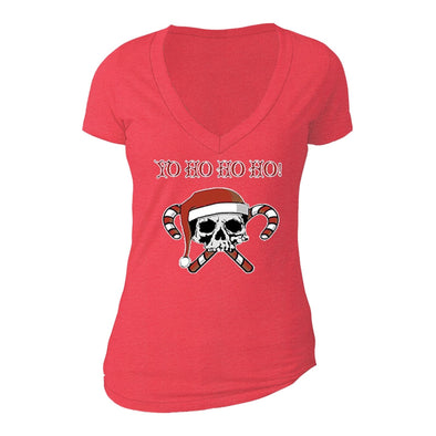 XtraFly Apparel Women's Yo Ho Ho Ho Skull Ugly Christmas V-neck Short Sleeve T-shirt