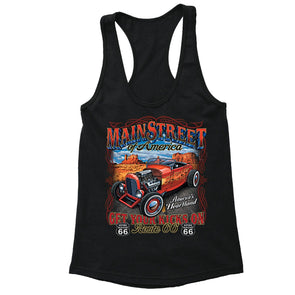 XtraFly Apparel Women's Main Street Route 66 Car Truck Garage Racer-back Tank-Top