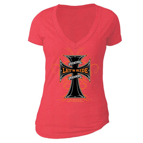 XtraFly Apparel Women's God Said Let's Ride Kings Biker Motorcycle V-neck Short Sleeve T-shirt