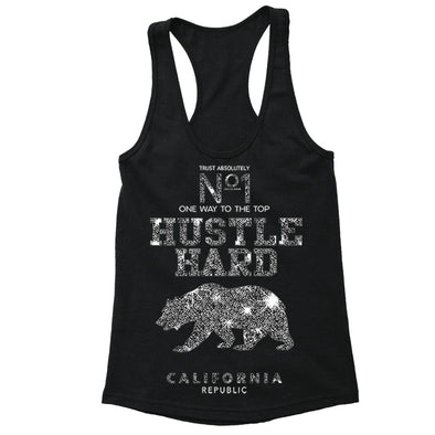 XtraFly Apparel Women's Hustle Hard Bear CA California Pride Racer-back Tank-Top