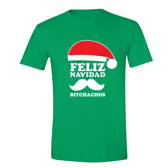 XtraFly Apparel Men's Feliz Navidad B*tchachos Ugly Christmas Crewneck Short Sleeve T-shirt