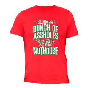 XtraFly Apparel Men's Jolliest Bunch Nuthouse Ugly Christmas Crewneck Short Sleeve T-shirt