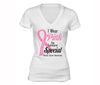 XtraFly Apparel Women's Real Men Wear Pink Breast Cancer Ribbon V-neck Short Sleeve T-shirt