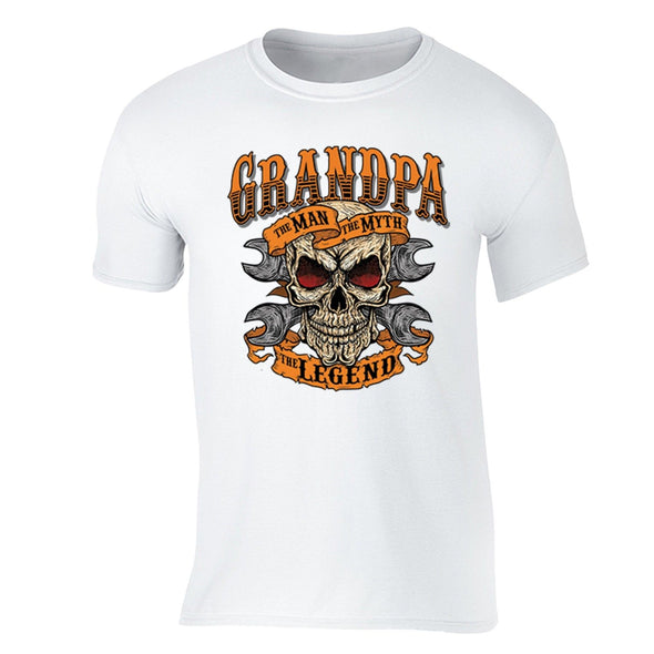 XtraFly Apparel Men's Grandpa Man Myth Legend Skulls Day Of Dead Crewneck Short Sleeve T-shirt