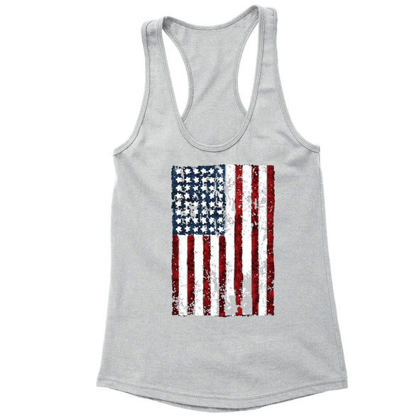 XtraFly Apparel Women's American Flag Distressed 4th of July Racer-back Tank-Top