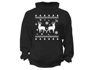 XtraFly Apparel Reindeer Snowflake Ugly Christmas Hooded-Sweatshirt Pullover Hoodie