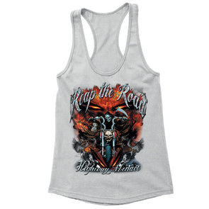 XtraFly Apparel Women's Reap The Road Skull Biker Motorcycle Racer-back Tank-Top