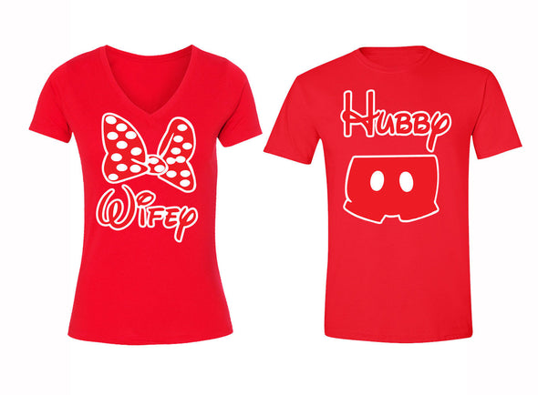 XtraFly Apparel Hubby Wifey Red Bow Valentine's Matching Couples Short Sleeve T-shirt