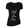 XtraFly Apparel Women's Wife Mom Boss Mother's Day V-neck Short Sleeve T-shirt