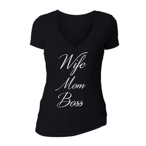 XtraFly Apparel Women's Wife Mom Boss Mother's Day V-neck Short Sleeve T-shirt