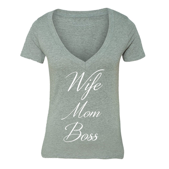 XtraFly Apparel Women's Wife Mom Boss Mother's Day V-neck Short Sleeve T-shirt