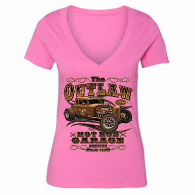 XtraFly Apparel Women's Outlaw Hotrod Car Truck Garage V-neck Short Sleeve T-shirt