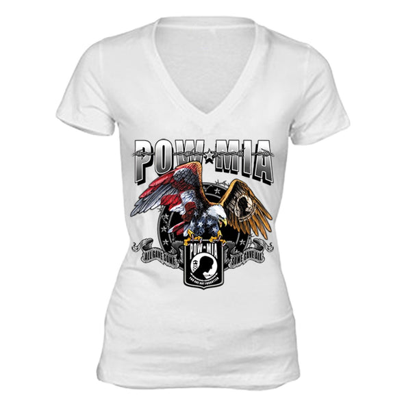 XtraFly Apparel Women's American Eagle Military Pow Mia V-neck Short Sleeve T-shirt