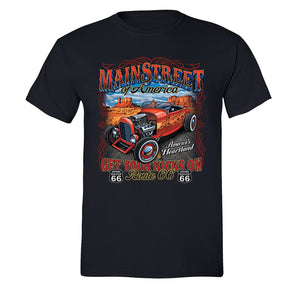 XtraFly Apparel Men's Main Street Route 66 Car Truck Garage Crewneck Short Sleeve T-shirt