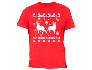 XtraFly Apparel Men's Reindeer Snowflake Ugly Christmas Crewneck Short Sleeve T-shirt