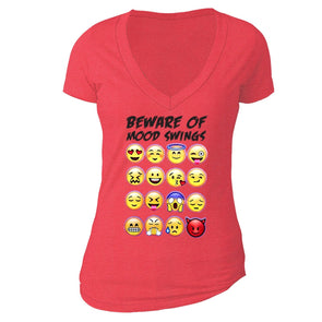 XtraFly Apparel Women's Mood Swings Emoji Novelty Gag V-neck Short Sleeve T-shirt