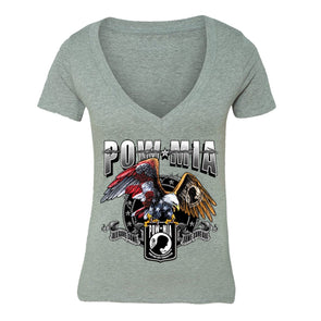 XtraFly Apparel Women's American Eagle Military Pow Mia V-neck Short Sleeve T-shirt