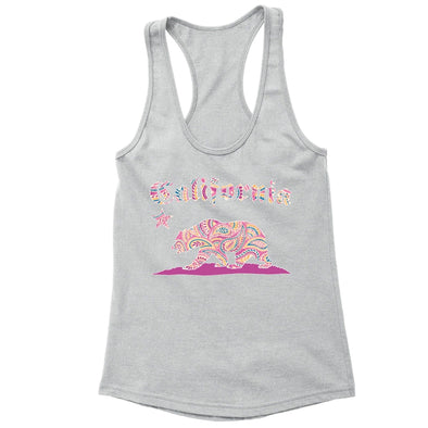 XtraFly Apparel Women's Paisley Pink Bear CA California Pride Racer-back Tank-Top