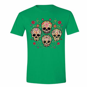 XtraFly Apparel Men's Muerte Four Sugarskull Skulls Day Of Dead Crewneck Short Sleeve T-shirt