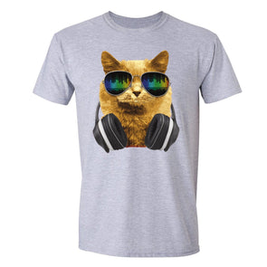 XtraFly Apparel Men's Cat DJ Headphones Animal Lover Crewneck Short Sleeve T-shirt