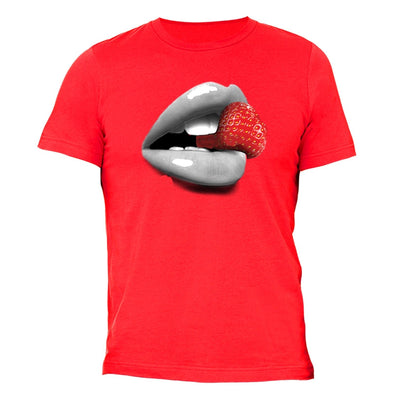 XtraFly Apparel Men's Strawberry Lips Novelty Gag Crewneck Short Sleeve T-shirt