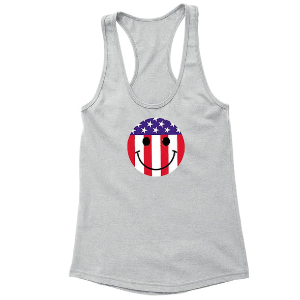 XtraFly Apparel Women's Smiley Emoji Flag American Pride Racer-back Tank-Top