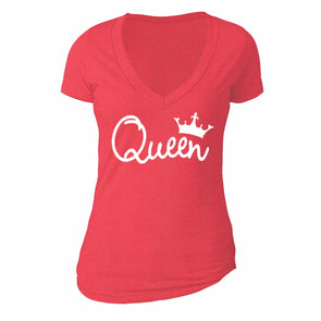 XtraFly Apparel Women's Queen White Crown Matching Couples V-neck Short Sleeve T-shirt