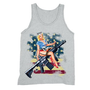 XtraFly Apparel Men's Navy Rifle USA Flag 2nd Amendment Tank-Top