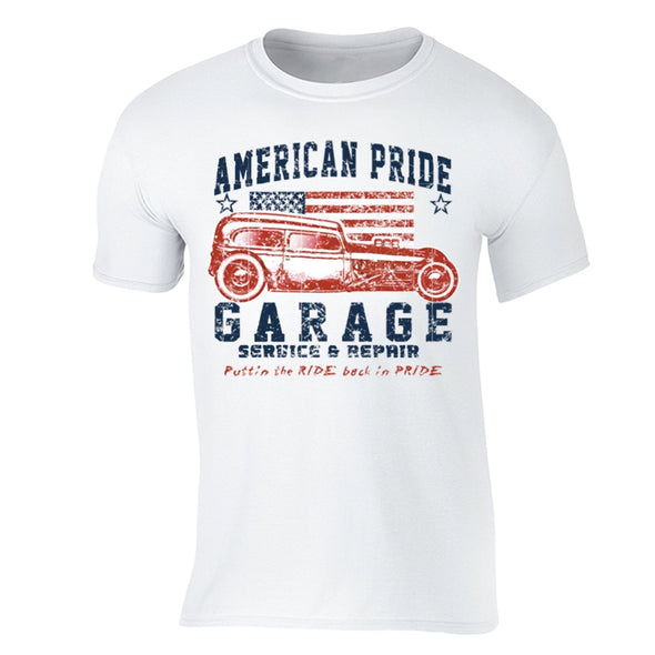 XtraFly Apparel Men's Service Car Garage Flag American Pride Crewneck Short Sleeve T-shirt