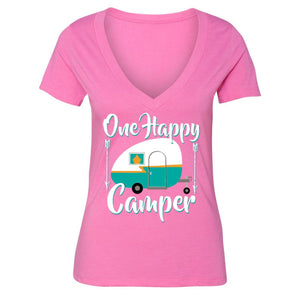 XtraFly Apparel Women's Happy Camper RV Camping Novelty Gag V-neck Short Sleeve T-shirt