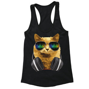 XtraFly Apparel Women's Cat DJ Headphones Animal Lover Racer-back Tank-Top