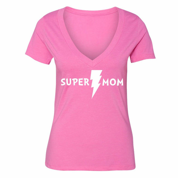 XtraFly Apparel Women's Super Mom Mother's Day V-neck Short Sleeve T-shirt