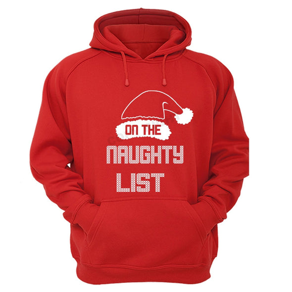 XtraFly Apparel On Naughty List Santa Ugly Christmas Hooded-Sweatshirt Pullover Hoodie