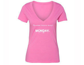 XtraFly Apparel Women's Shortest Horror Story Monday Novelty Gag V-neck Short Sleeve T-shirt