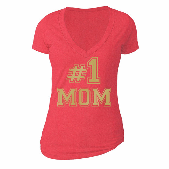 XtraFly Apparel Women's Number # 1 Mom Mother's Day V-neck Short Sleeve T-shirt