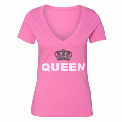 XtraFly Apparel Women's Queen Silver Crown Matching Couples V-neck Short Sleeve T-shirt