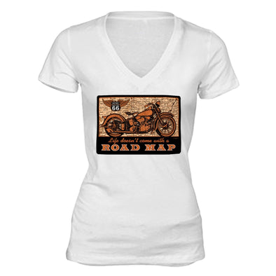 XtraFly Apparel Women's Road Map Route 66 Biker Motorcycle V-neck Short Sleeve T-shirt