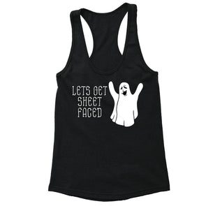 XtraFly Apparel Women's Let's Get Sheet Faced Halloween Pumpkin Racer-back Tank-Top