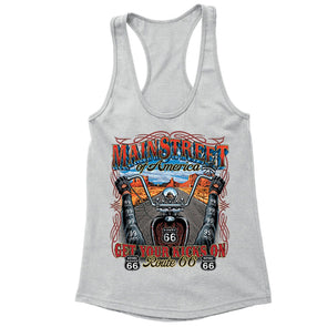 XtraFly Apparel Women's Get Your Kicks On Route 66 Biker Motorcycle Racer-back Tank-Top