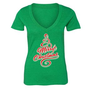 XtraFly Apparel Women's Merry Xmas Family Tree Ugly Christmas V-neck Short Sleeve T-shirt