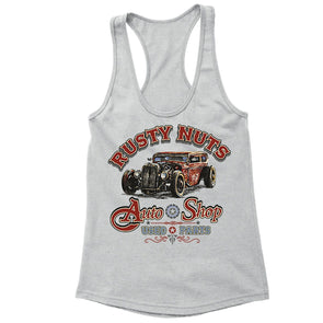 XtraFly Apparel Women's Rusty Nuts Autoshop Car Truck Garage Racer-back Tank-Top