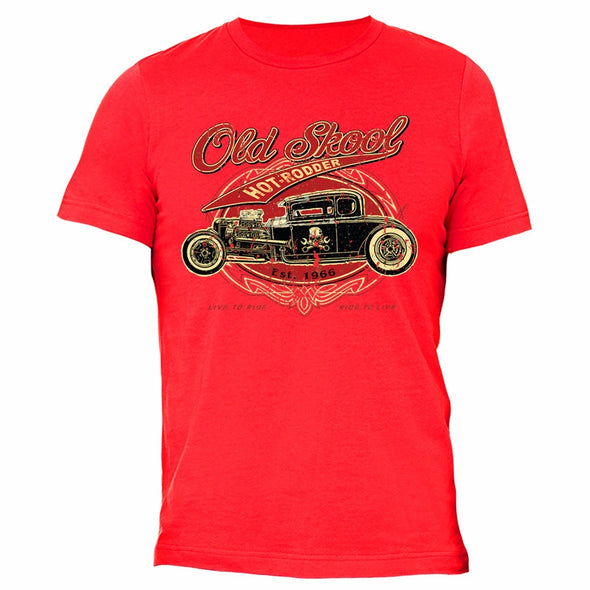 XtraFly Apparel Men's Old Skool Hot Rodder Car Truck Garage Crewneck Short Sleeve T-shirt