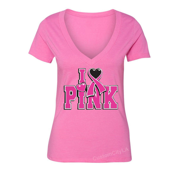 XtraFly Apparel Women's Breast Cancer Awareness V-neck Short Sleeve T-shirt